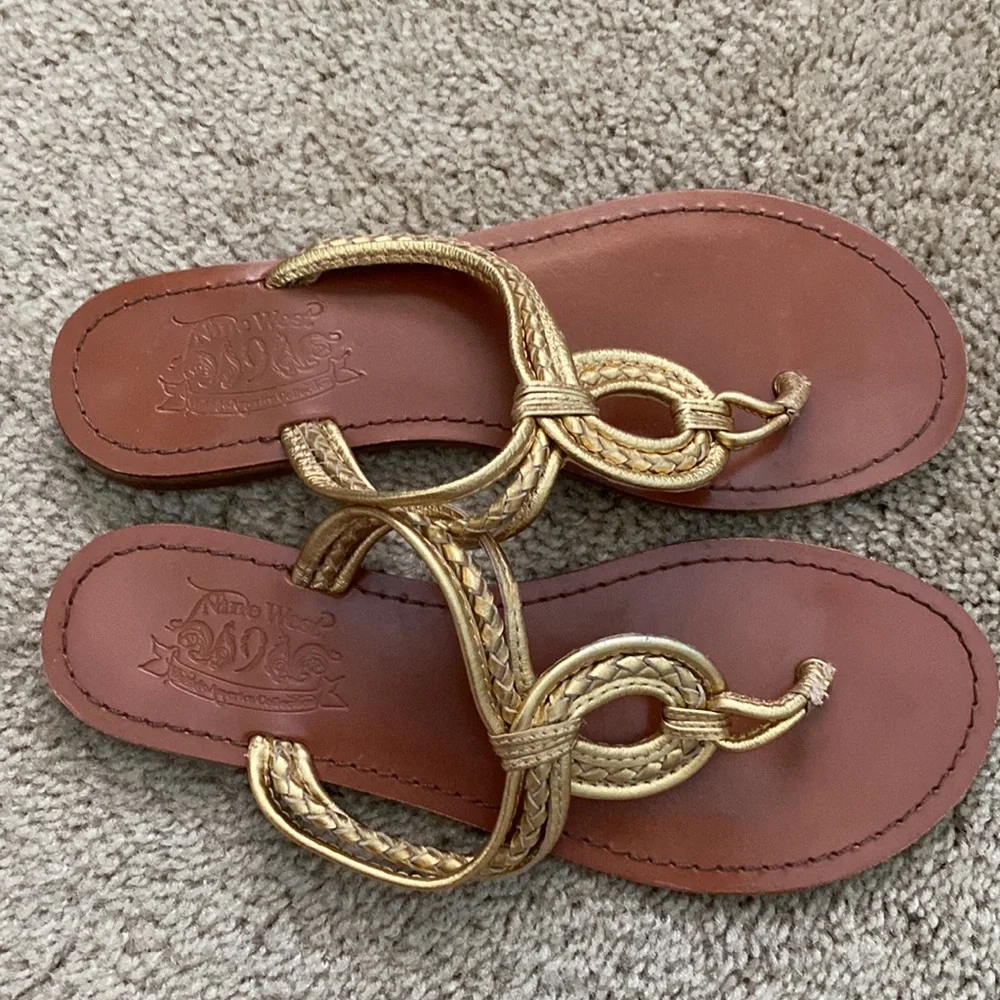 Nine West Gold Leather Braided Sandals - Picture 3 of 5